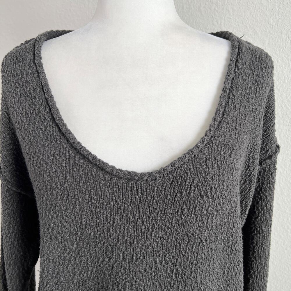 Aerie American Eagle Oversized Knit Sweater Women's S Gray Scoop Neck Relaxed - Picture 2 of 8